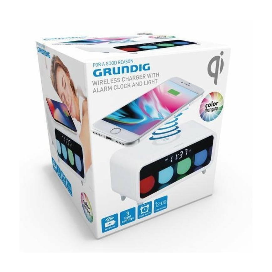 Grundig - Lampada da notte a LED dimmerabile con sveglia e ricarica wireless LED/5W/230V