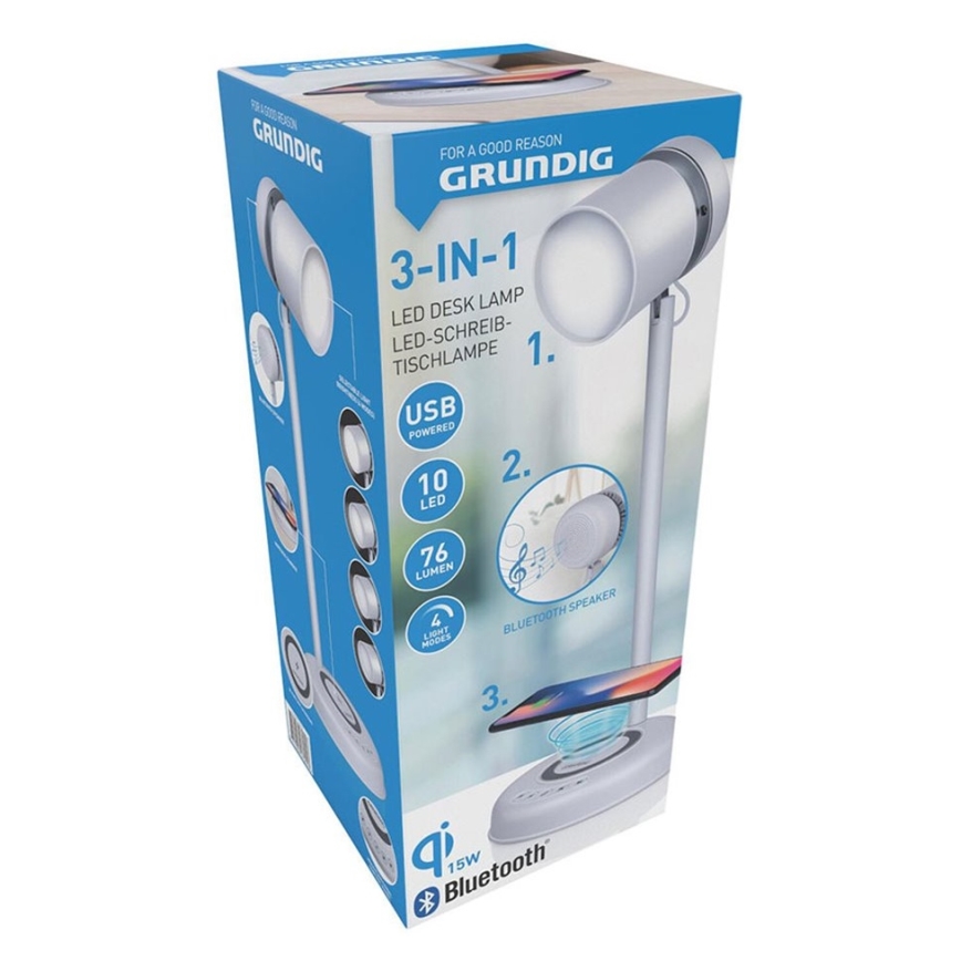 Grundig - Lampada da scrivania a LED con ricarica wireless e altoparlante 3 in 1 LED/15 W/5 V