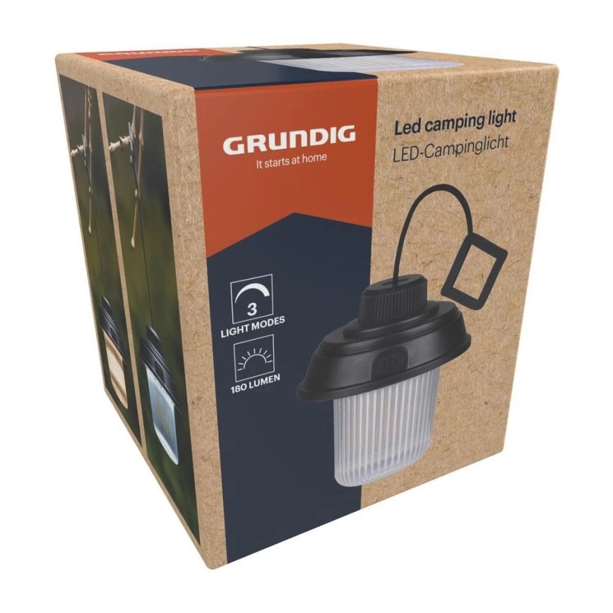 Grundig - Lampe de camping LED, 3×AA, 3000/4500/6000 K, IP44, noire