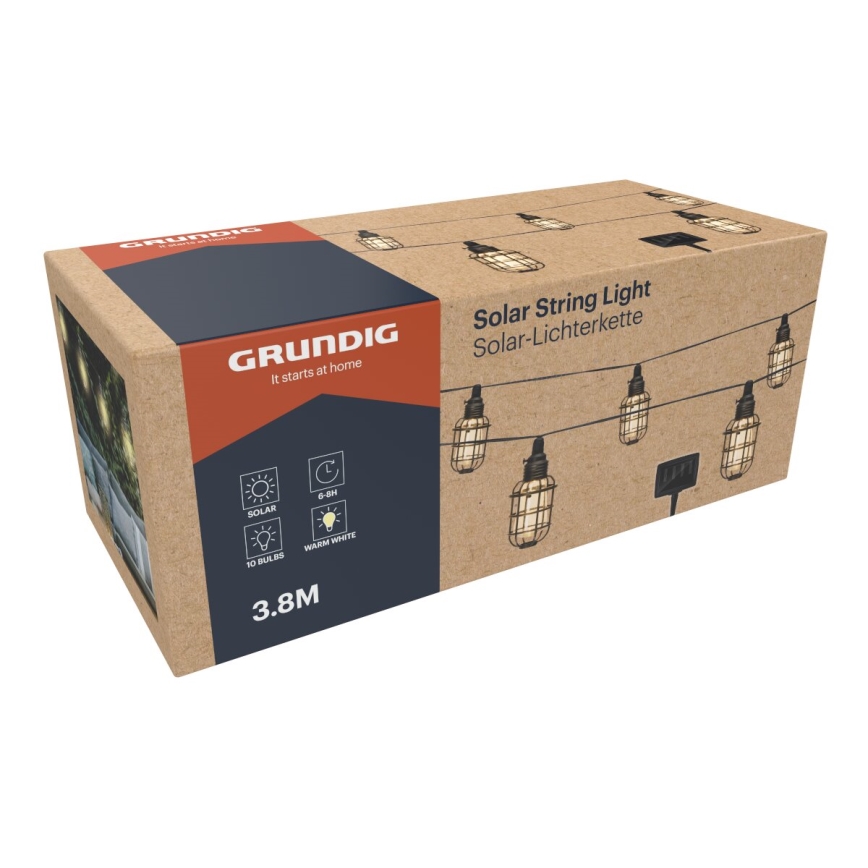 Grundig - LED Solar-Lichterkette 10xLED 3,8m IP44 warmweiß 600 mAh