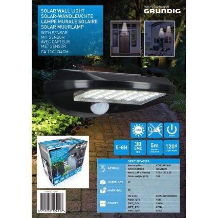 Grundig - SET 2x Applique a LED solare con sensore LED/3,2V 600 mAh