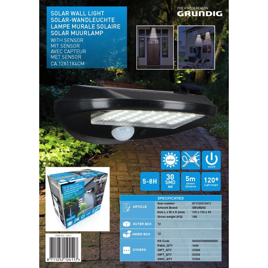 Grundig - SET 2x Applique a LED solare con sensore LED/3,2V