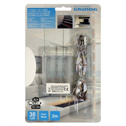 Grundig - Striscia LED 2m LED/3xAA luce diurna bianca