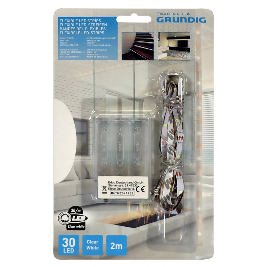 Grundig - Striscia LED 2m LED/3xAA luce diurna bianca