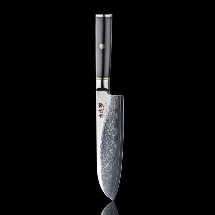 Gudaro - Santoku-Küchenmesser AKIRO 7, 67 Lagen Damaststahl, Klingenlänge 17,5 cm, schwarz