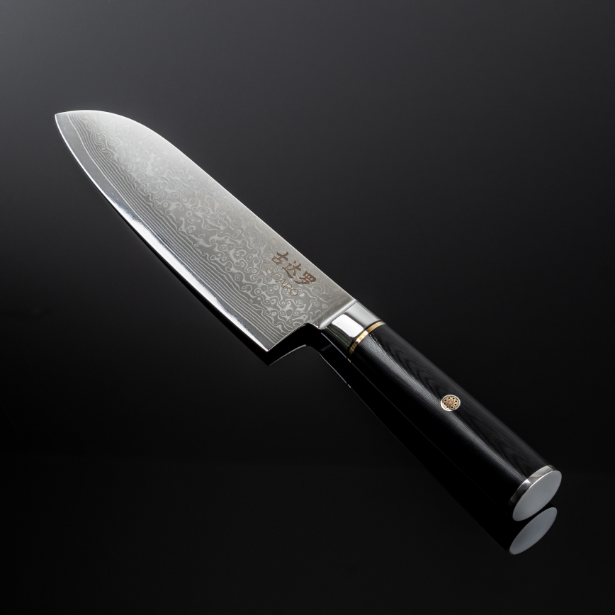 Gudaro - Santoku-Küchenmesser AKIRO 7, 67 Lagen Damaststahl, Klingenlänge 17,5 cm, schwarz