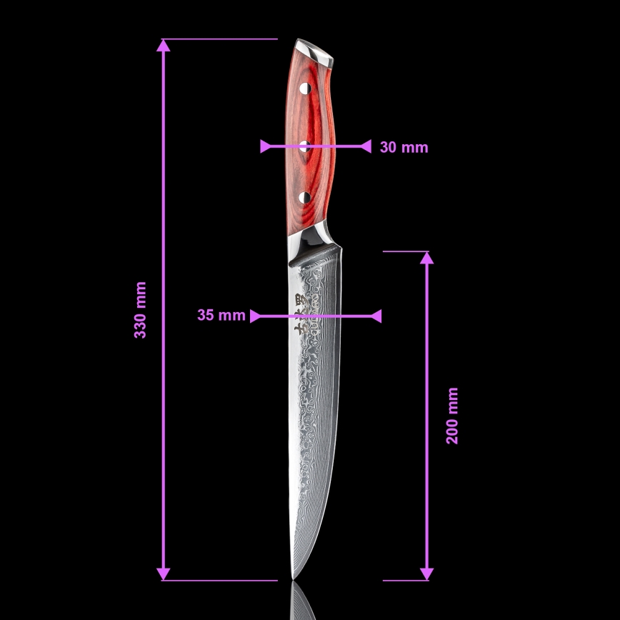 Gudaro - Coltello da affettare in acciaio damascato KENSHO 8, 67 strati d'acciaio, lunghezza lama 20 cm