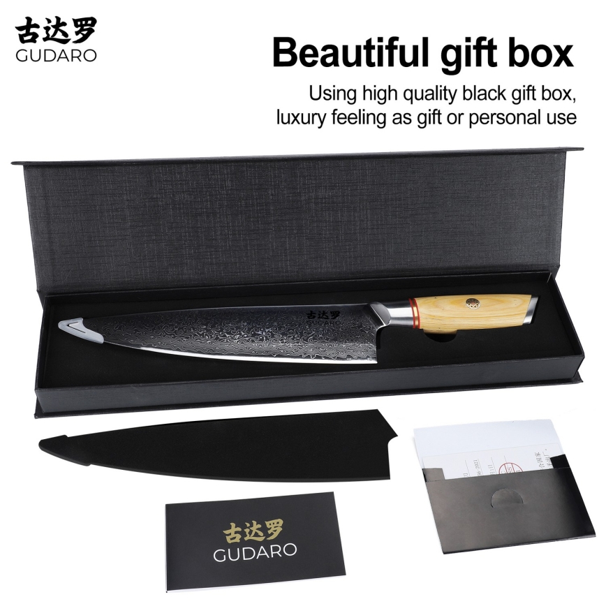 Gudaro - Coltello da chef damascato HIKARI 8, 67 strati d'acciaio, lunghezza 20 cm