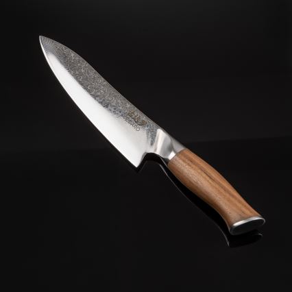 Gudaro - Coltello da chef in acciaio damascato TAKUMI 8, 67 strati d'acciaio, lama 20 cm, manico in noce
