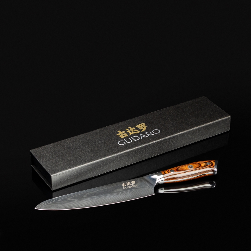 Gudaro - Coltello da chef in acciaio damasco FENG 8, 67 strati d'acciaio, lunghezza 20 cm