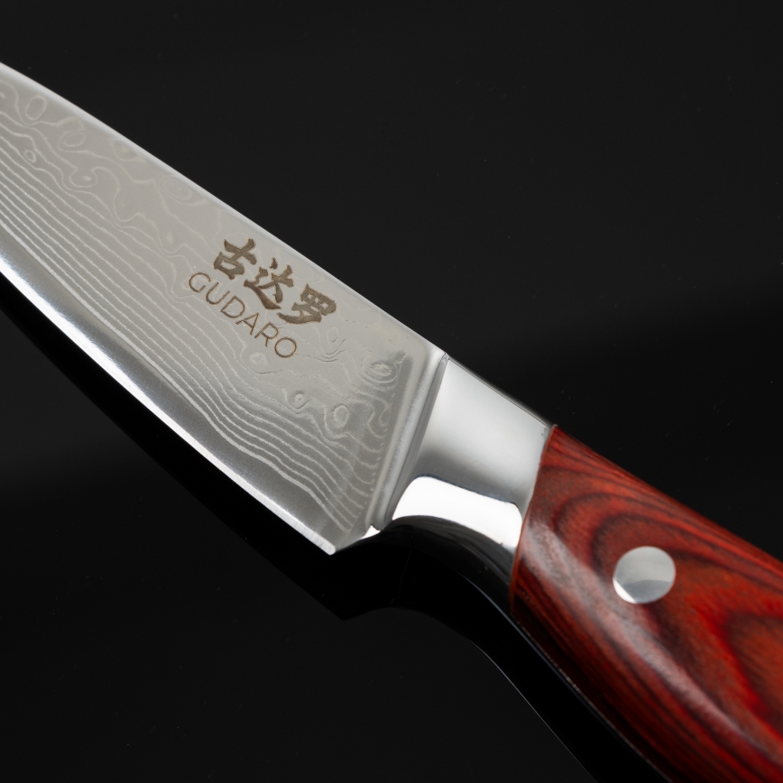 Gudaro - Coltello da cucina damascato KENSHO 3,5, 67 strati d'acciaio, lunghezza 9,5 cm