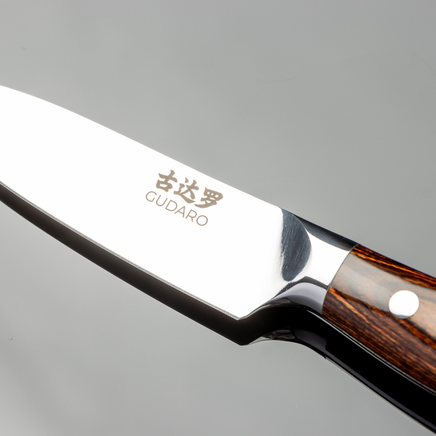 Gudaro - Coltello da cucina in acciaio damascato FENG 3,5, 67 strati d'acciaio, lunghezza 9,5 cm