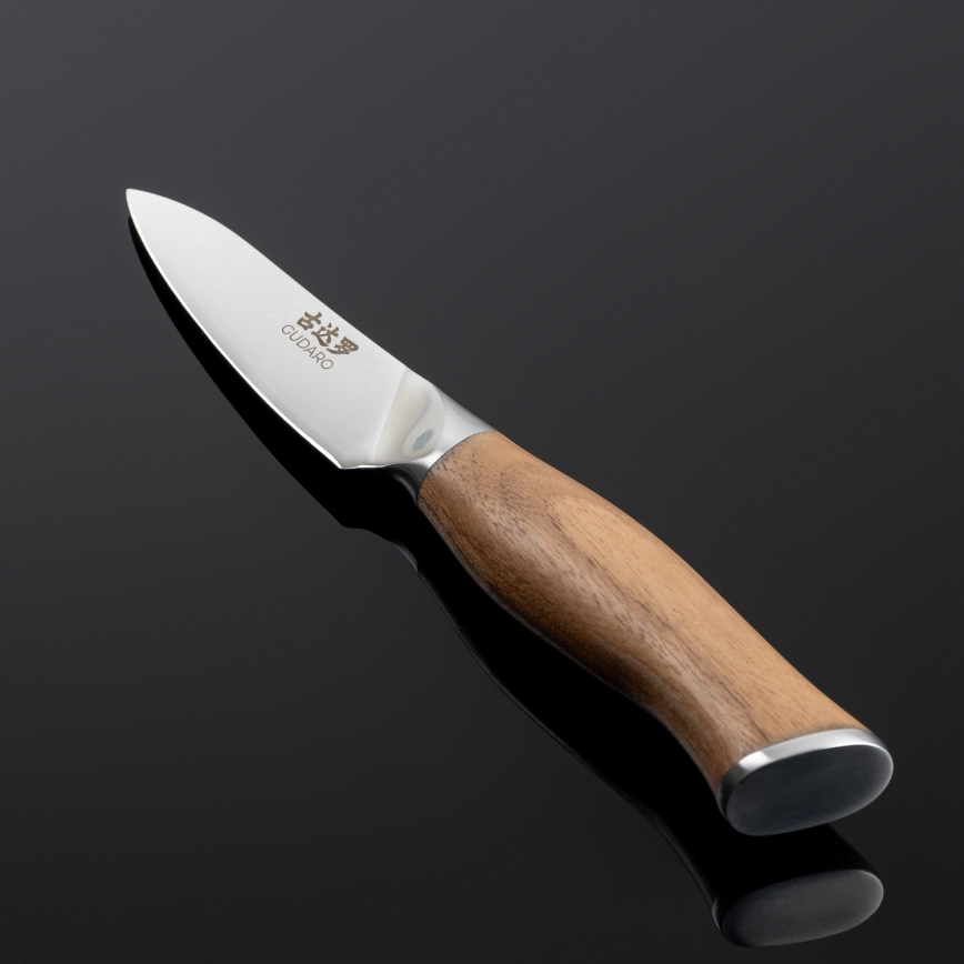 Gudaro - Coltello da cucina damascato TAKUMI 3,5, 67 strati d'acciaio, lunghezza 9,5 cm, manico in noce