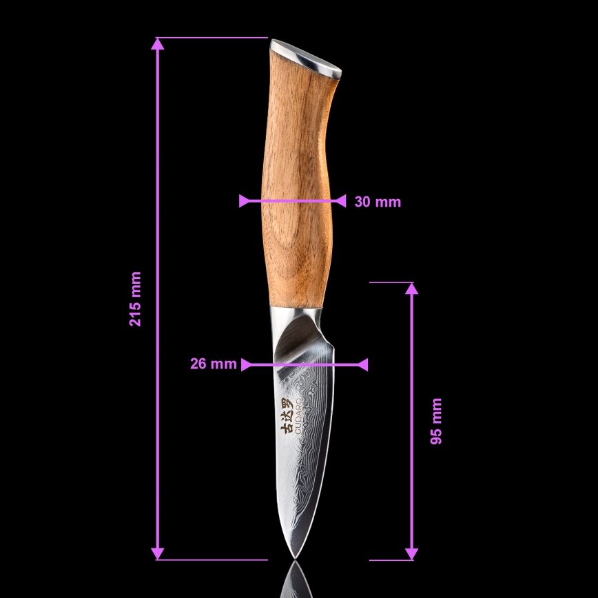 Gudaro - Coltello da cucina damascato TAKUMI 3,5, 67 strati d'acciaio, lunghezza 9,5 cm, manico in noce