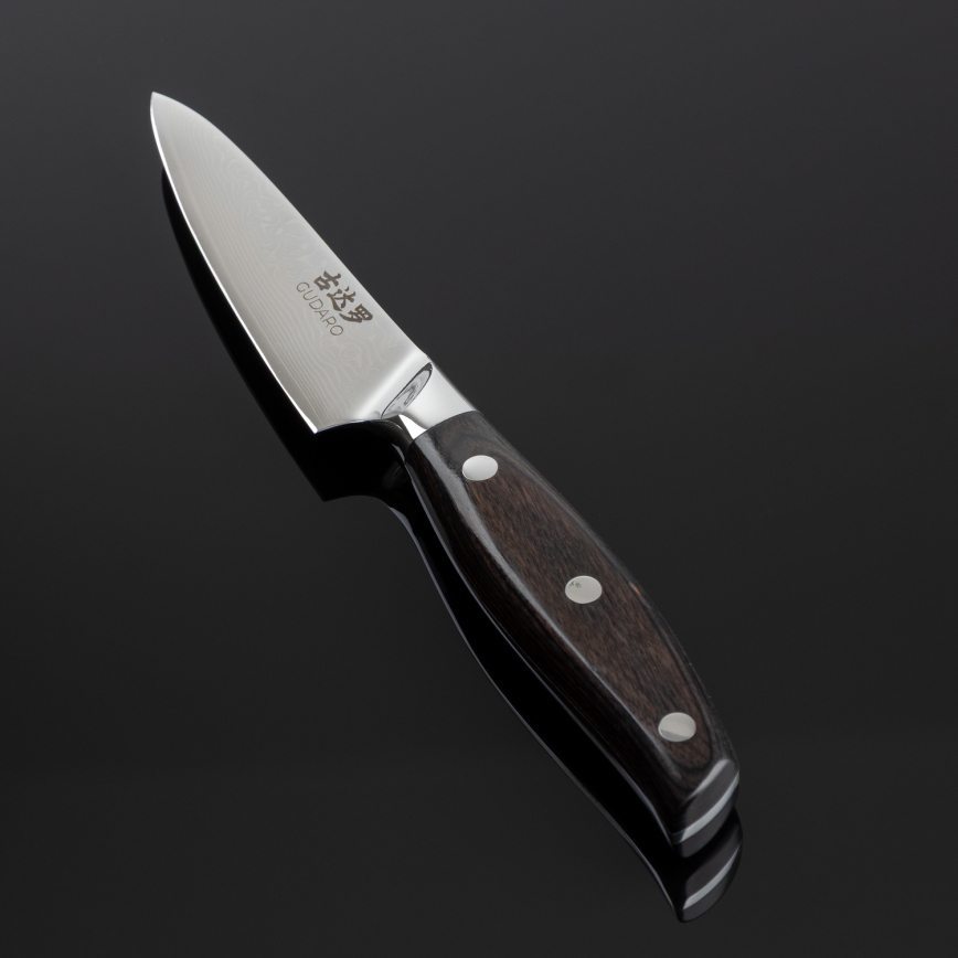 Gudaro - Coltello da cucina in damasco SHIRO 3,5, 67 strati d'acciaio, lunghezza 9,5 cm