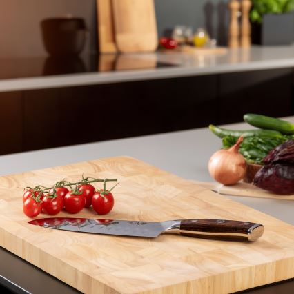 Gudaro - Coltello da cucina santoku in acciaio damascato FENG 7,5, 67 strati d'acciaio, lunghezza 18 cm