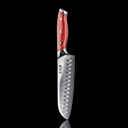 Gudaro - Coltello da cucina Santoku KENSHO 7, in acciaio damasco a 67 strati, lunghezza 17,5 cm