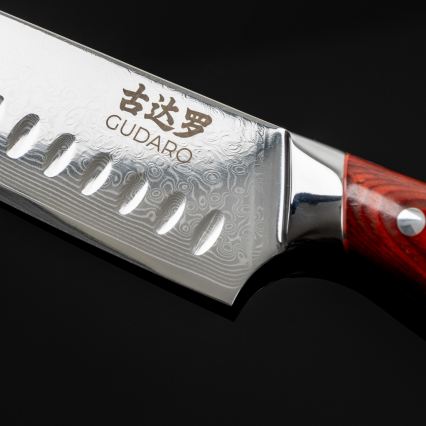 Gudaro - Coltello da cucina Santoku KENSHO 7, in acciaio damasco a 67 strati, lunghezza 17,5 cm