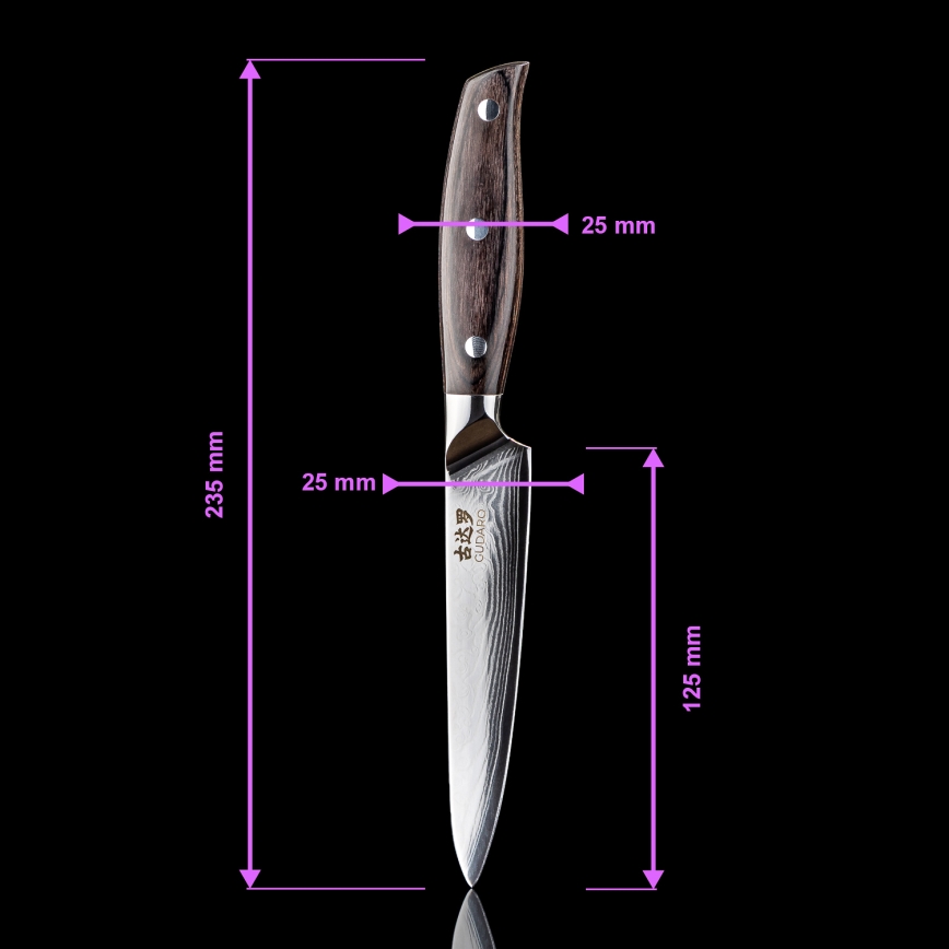 Gudaro - Coltello da cucina universale SHIRO 5, in acciaio damasco a 67 strati, lama 12,5 cm
