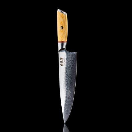 Gudaro - Couteau de chef HIKARI 8, en acier damassé (67 couches), longueur de lame 20 cm