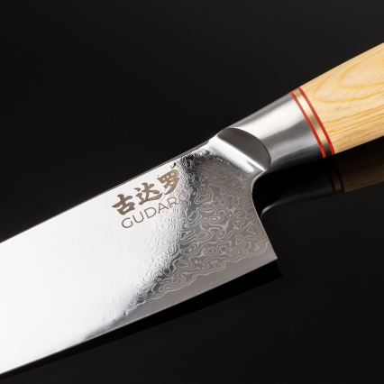 Gudaro - Couteau de chef HIKARI 8, en acier damassé (67 couches), longueur de lame 20 cm