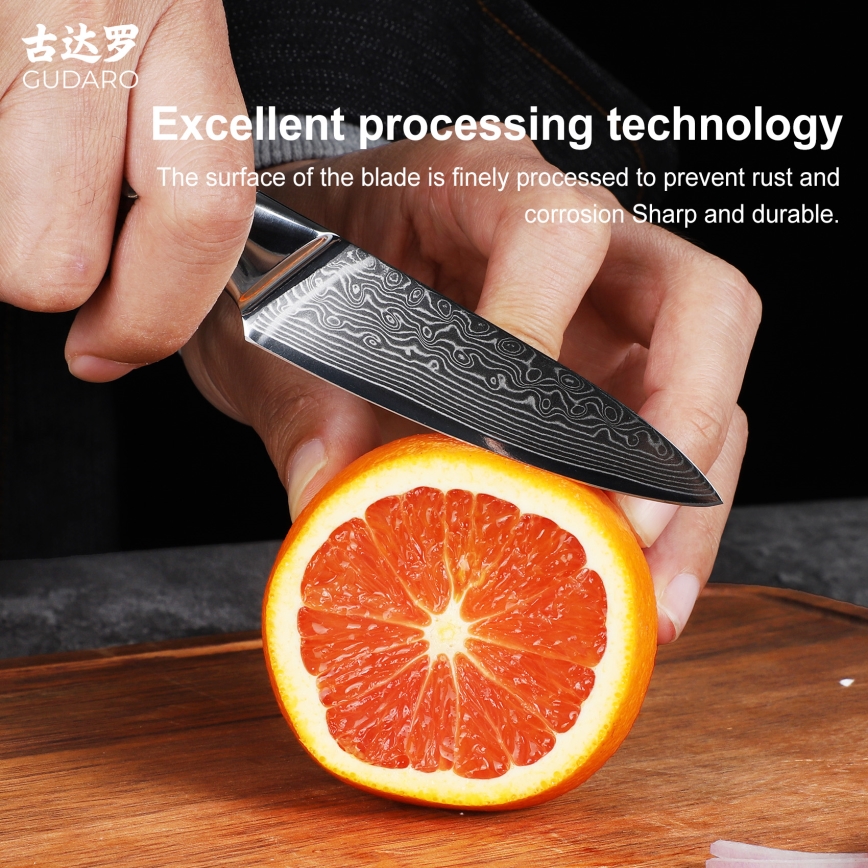 Gudaro - Couteau de cuisine damassé KENSHO 3,5, 67 couches d'acier, longueur 9,5 cm