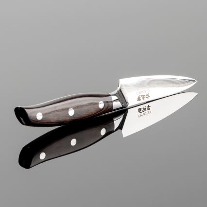 Gudaro - Couteau de cuisine en acier damassé SHIRO 3,5, 67 couches d'acier, longueur 9,5 cm