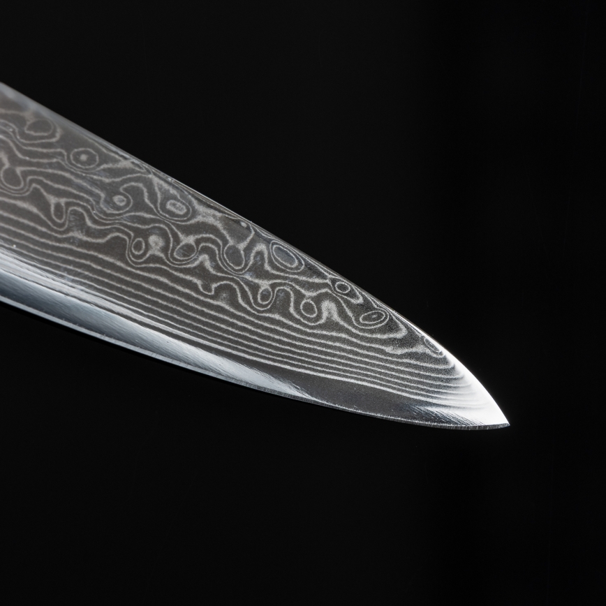 Gudaro - Couteau de cuisine en acier damassé SHIRO 3,5, 67 couches d'acier, longueur 9,5 cm