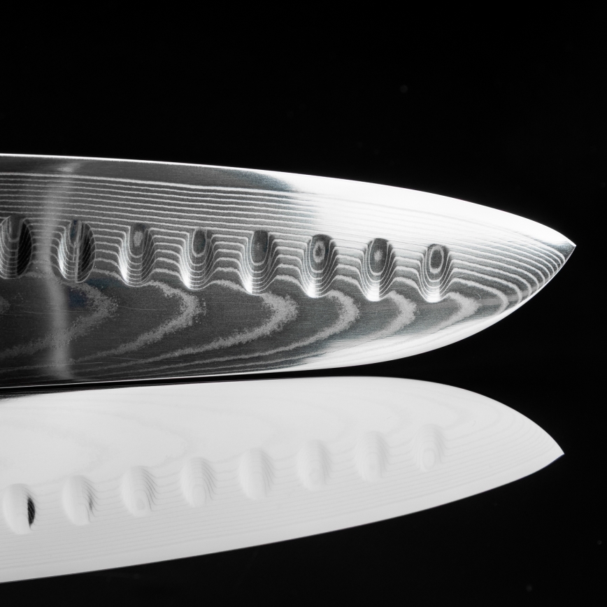 Gudaro - Couteau de cuisine Santoku FENG en acier damassé 7,5, 67 couches d'acier, longueur 18 cm