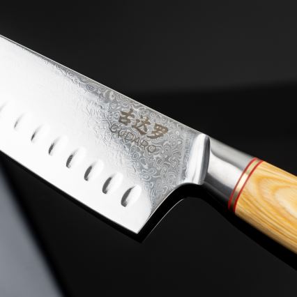 Gudaro - Couteau de cuisine Santoku damassé HIKARI 7, 67 couches d'acier, longueur 17,5 cm