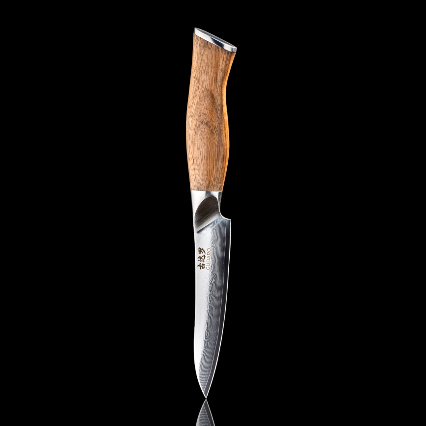 Gudaro - Couteau de cuisine polyvalent damassé TAKUMI 5, 67 couches d'acier, longueur 12,5 cm, manche en noyer