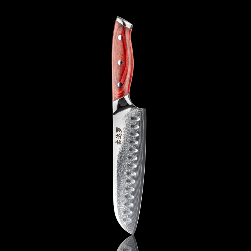 Gudaro - Couteau de cuisine Santoku damassé KENSHO 7, 67 couches d'acier, longueur 17,5 cm
