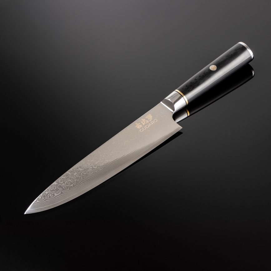 Gudaro - Damast-Chefmesser AKIRO 8, 67 Lagen Stahl, Klingenlänge 20 cm, schwarz