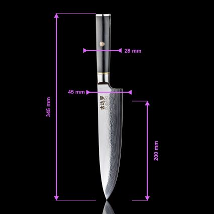 Gudaro - Damast-Chefmesser AKIRO 8, 67 Lagen Stahl, Klingenlänge 20 cm, schwarz