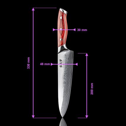 Gudaro - Damast-Kochmesser KENSHO 8, aus 67 Lagen Stahl, Klingenlänge 20 cm