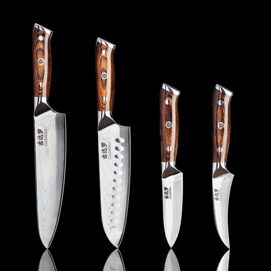 Gudaro - Damast-Santoku-Küchenmesser FENG 7,5, 67-lagiger Damaststahl, Klingenlänge 18 cm