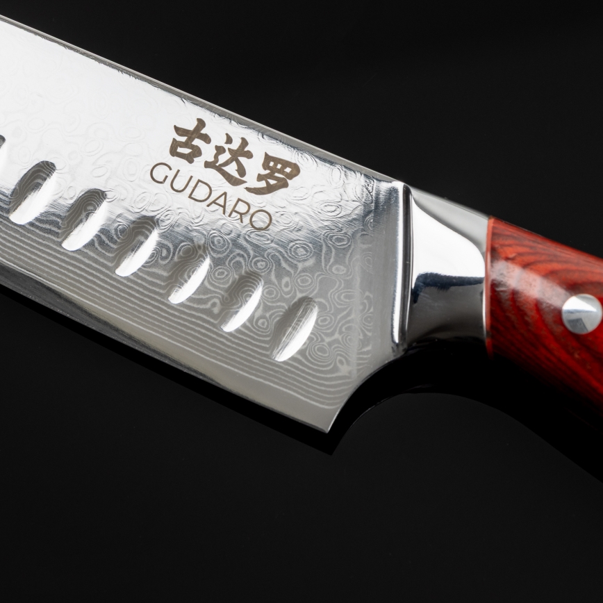 Gudaro - Damast-Santoku-Küchenmesser KENSHO 7, 67 Lagen Stahl, Länge 17,5 cm