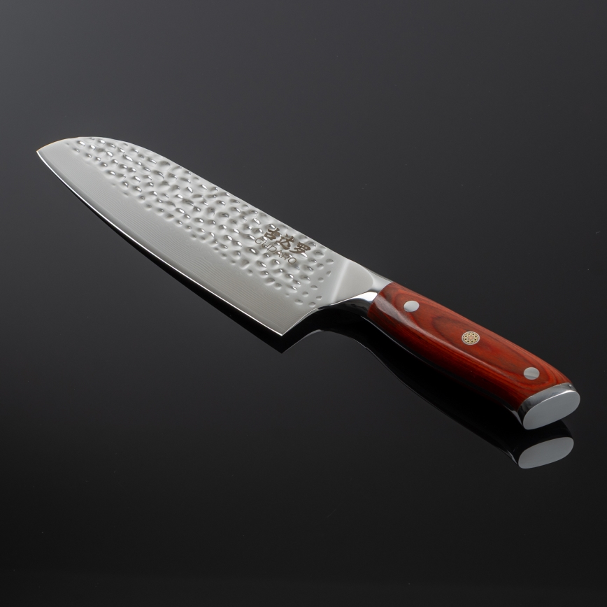 Gudaro - Damast-Santoku-Küchenmesser MIYABI 7, 67 Lagen Stahl, Klingenlänge 17,5 cm