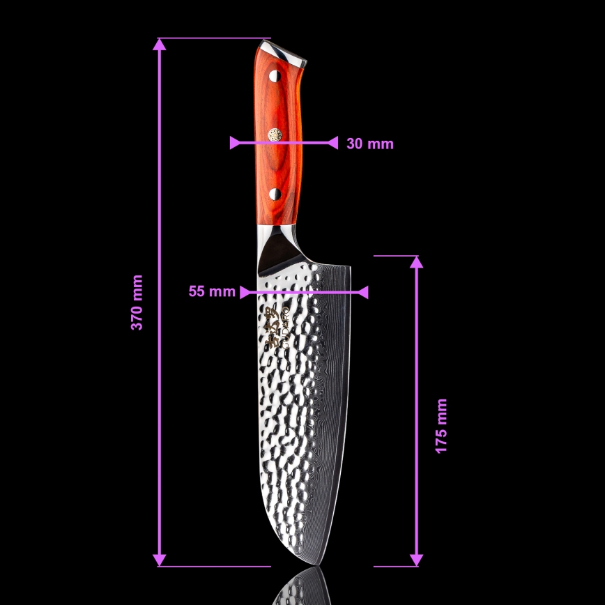 Gudaro - Damast-Santoku-Küchenmesser MIYABI 7, 67 Lagen Stahl, Klingenlänge 17,5 cm