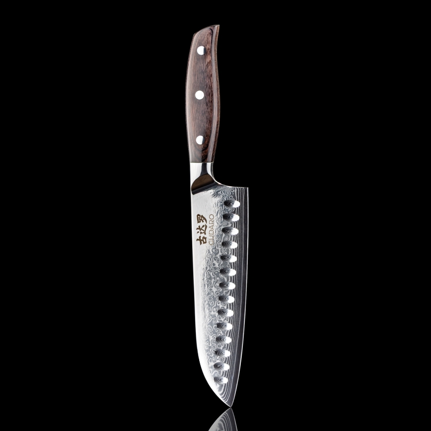 Gudaro - Damast-Santoku-Küchenmesser SHIRO 7, aus 67 Lagen Stahl, Klingenlänge 17,5 cm