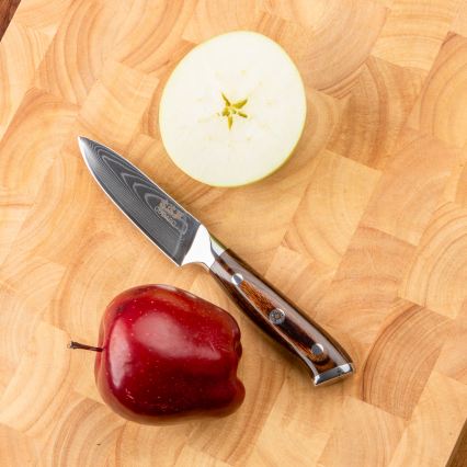 Gudaro - ENSEMBLE 2x couteau de cuisine Santoku en acier damassé FENG 7,5, 67 couches d'acier, longueur 18 cm + 1x GRATUIT couteau de cuisine en acier damassé FENG 3,5, 67 couches d'acier, longueur 9,5 cm
