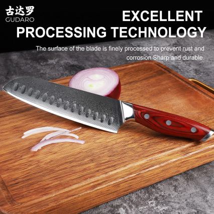 Gudaro - Ensemble KENSHO de 7 couteaux de cuisine avec bloc en acacia