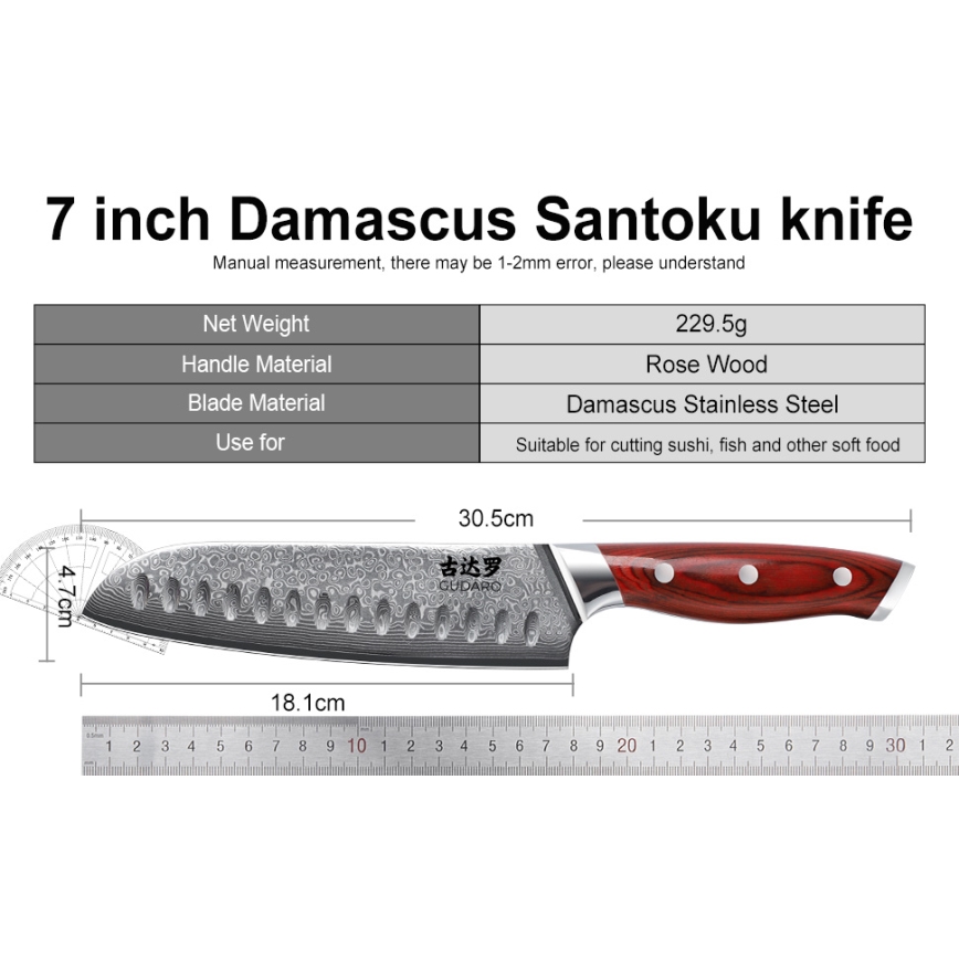 Gudaro - Ensemble KENSHO de 7 couteaux de cuisine avec bloc en acacia