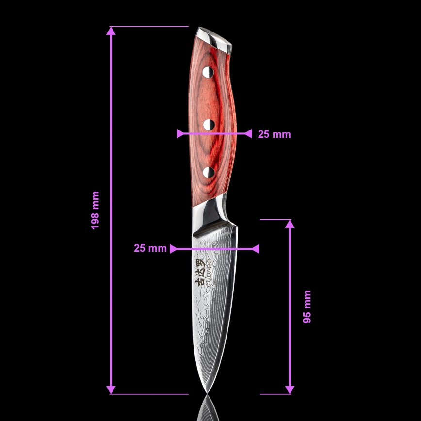 Gudaro - KENSHO Damast-Küchenmesser 3,5, aus 67 Lagen Stahl, Klingenlänge 9,5 cm