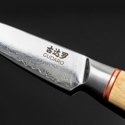 Gudaro - Lot de 5 couteaux de cuisine en acier damassé HIKARI + support magnétique pour couteaux