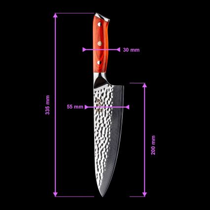 Gudaro - Lot de 5 couteaux de cuisine en acier damassé MIYABI + support magnétique