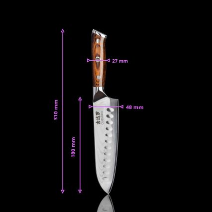 Gudaro - SET 1x coltello da chef in acciaio damascato a 67 strati FENG 8, lunghezza 20 cm + 1x coltello da cucina Santoku in acciaio damascato a 67 strati FENG 7,5, lunghezza 18 cm + 1x in omaggio coltello da cucina in acciaio damascato a 67 strati