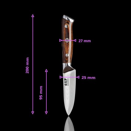 Gudaro - SET 1x coltello da chef in acciaio damascato a 67 strati FENG 8, lunghezza 20 cm + 1x coltello da cucina Santoku in acciaio damascato a 67 strati FENG 7,5, lunghezza 18 cm + 1x in omaggio coltello da cucina in acciaio damascato a 67 strati