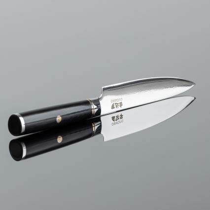 Gudaro - Set da 3 coltelli da cucina in acciaio damascato AKIRO + supporto magnetico