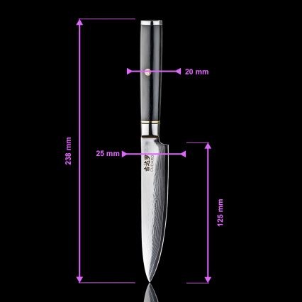 Gudaro - Set da 3 coltelli da cucina in acciaio damascato AKIRO + supporto magnetico